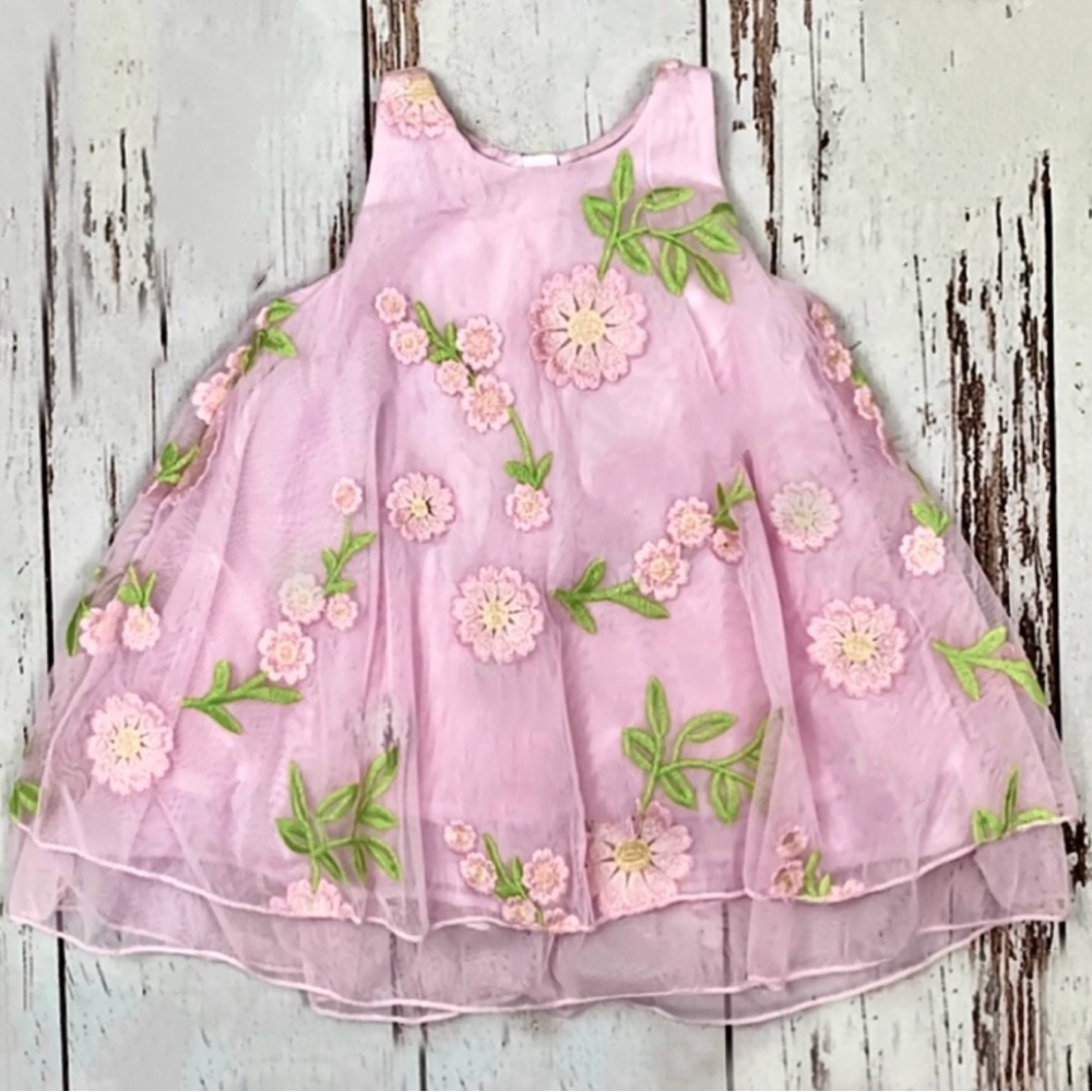 Sugar Plum Girls Floral Embroidered Sleeveless Dress Pink Size 3T